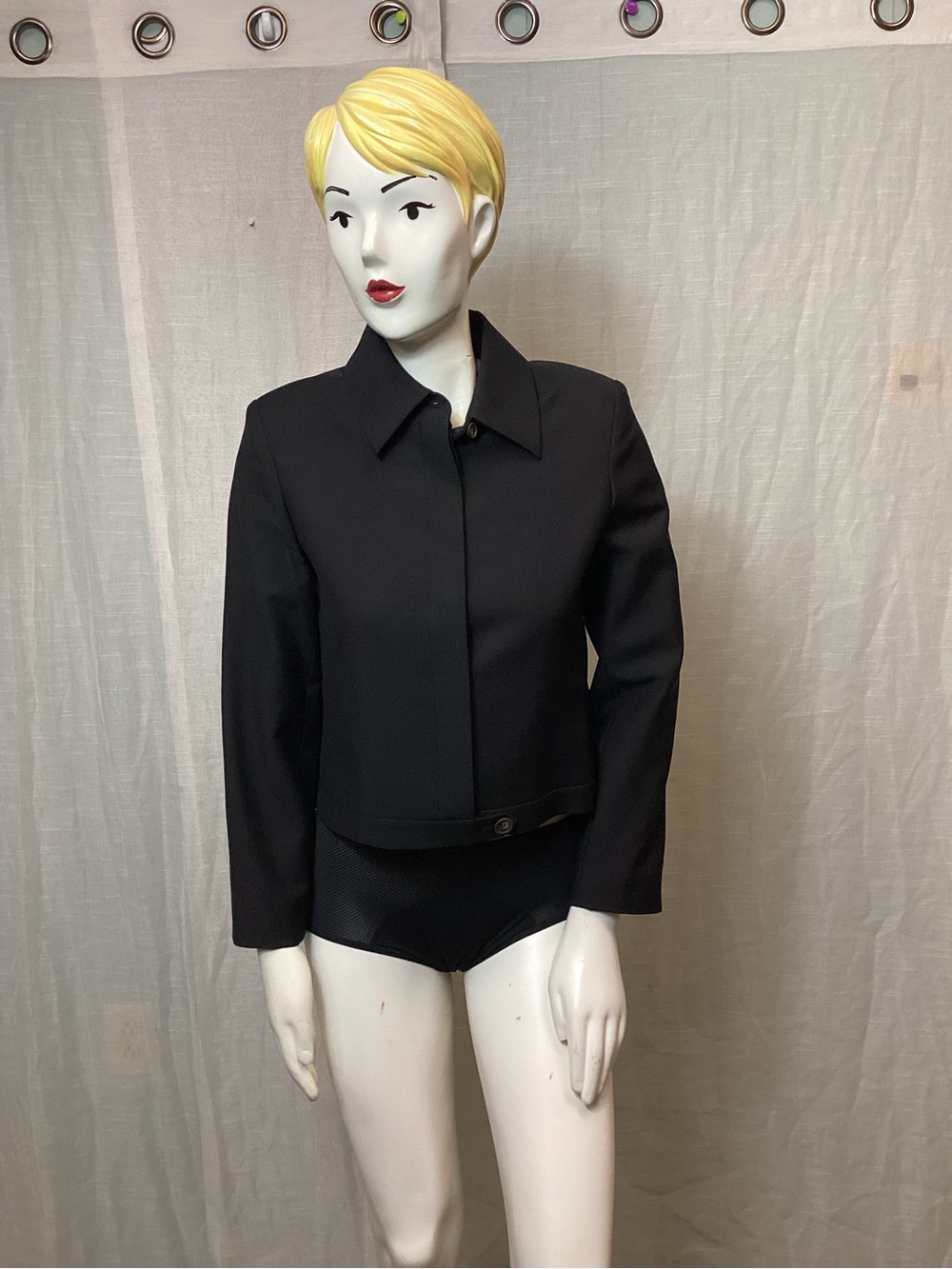 Yves Saint Laurent Black Cropped Button-up Jacket; Size: 38